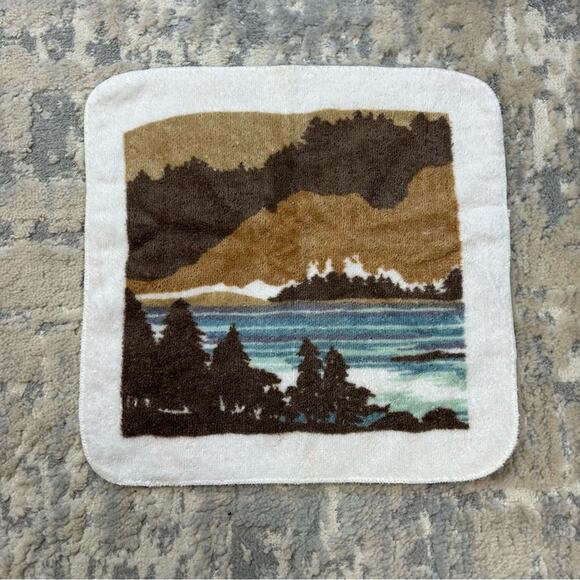 Vintage 70s Burlington House Mountain Scene Plush Bath Towel & Washcloth Set - Picture 3 of 9